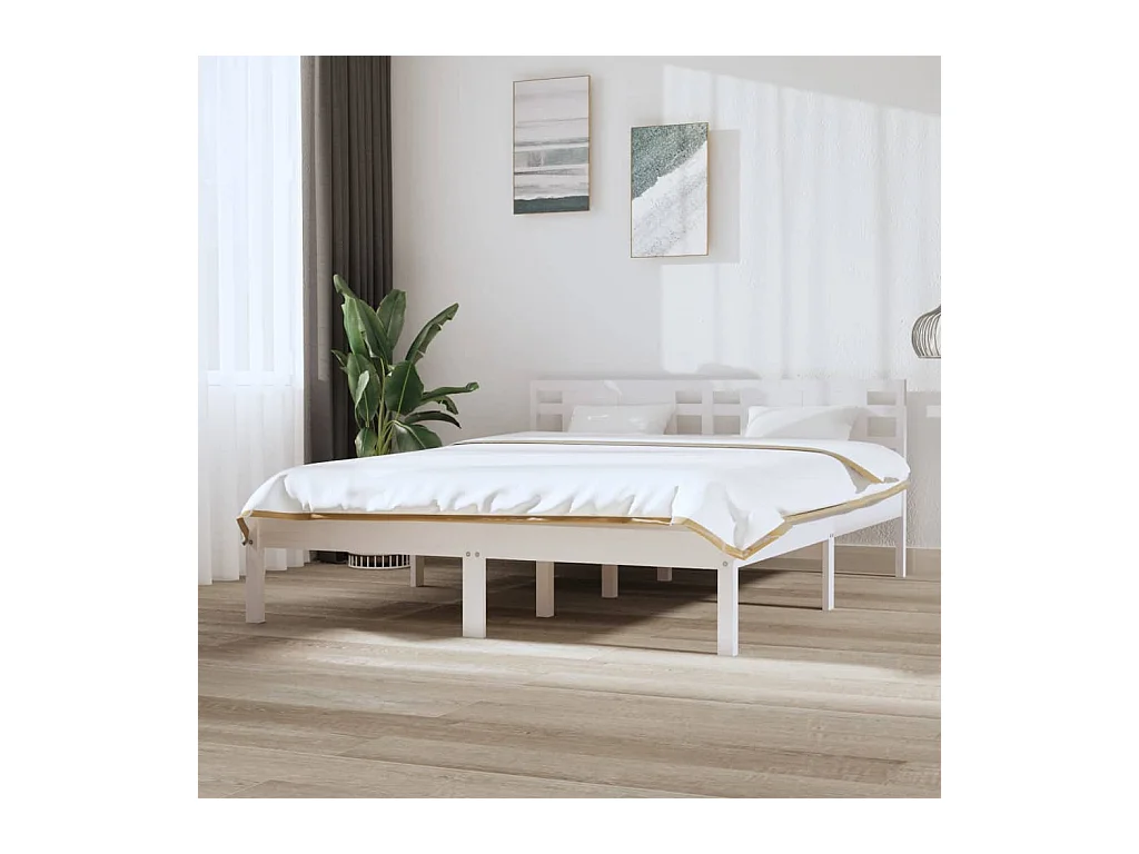 Bedframe massief hout wit 150x200 cm