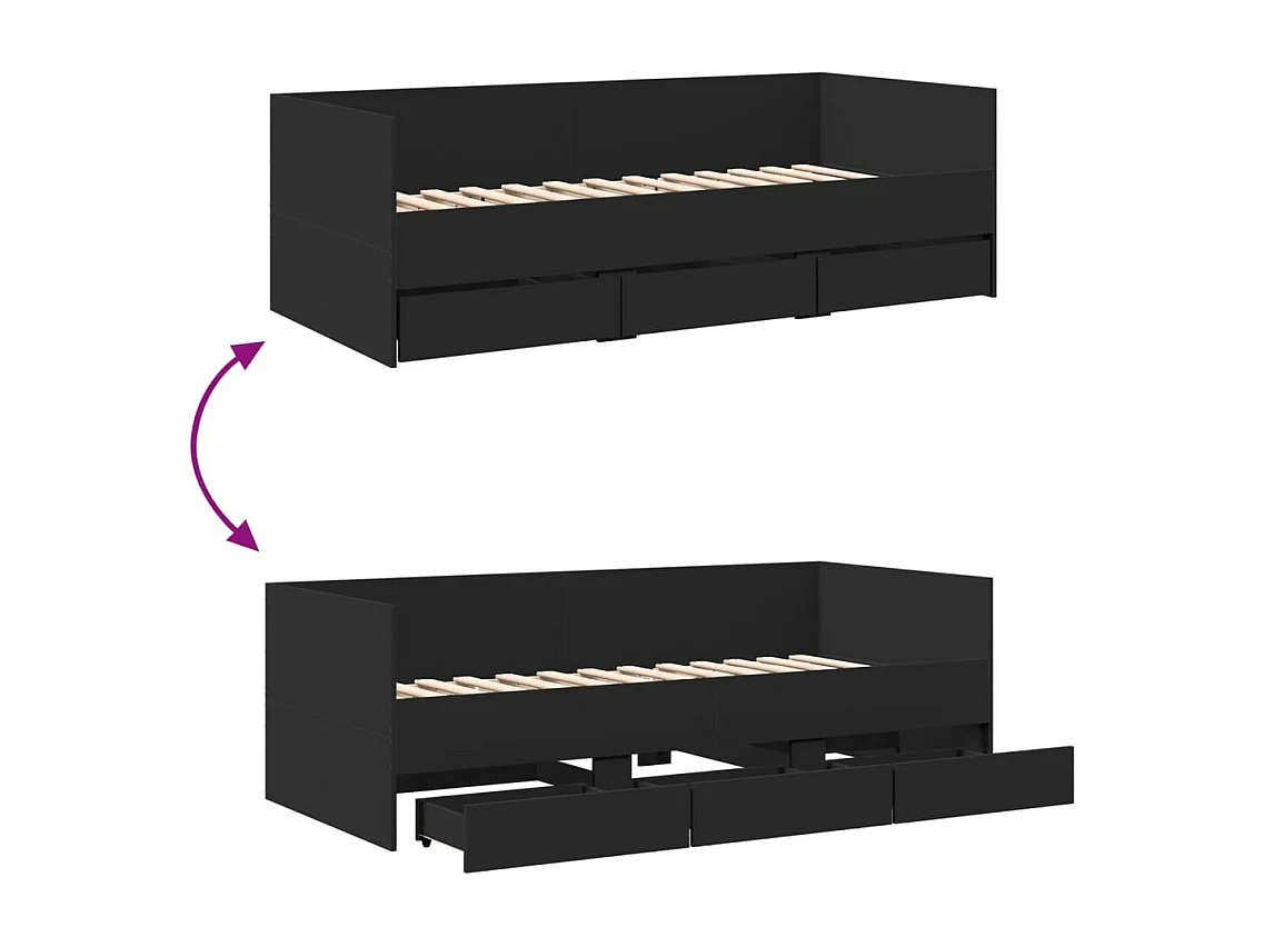 Slaapbank met lades zonder matras 90x200 cm zwart