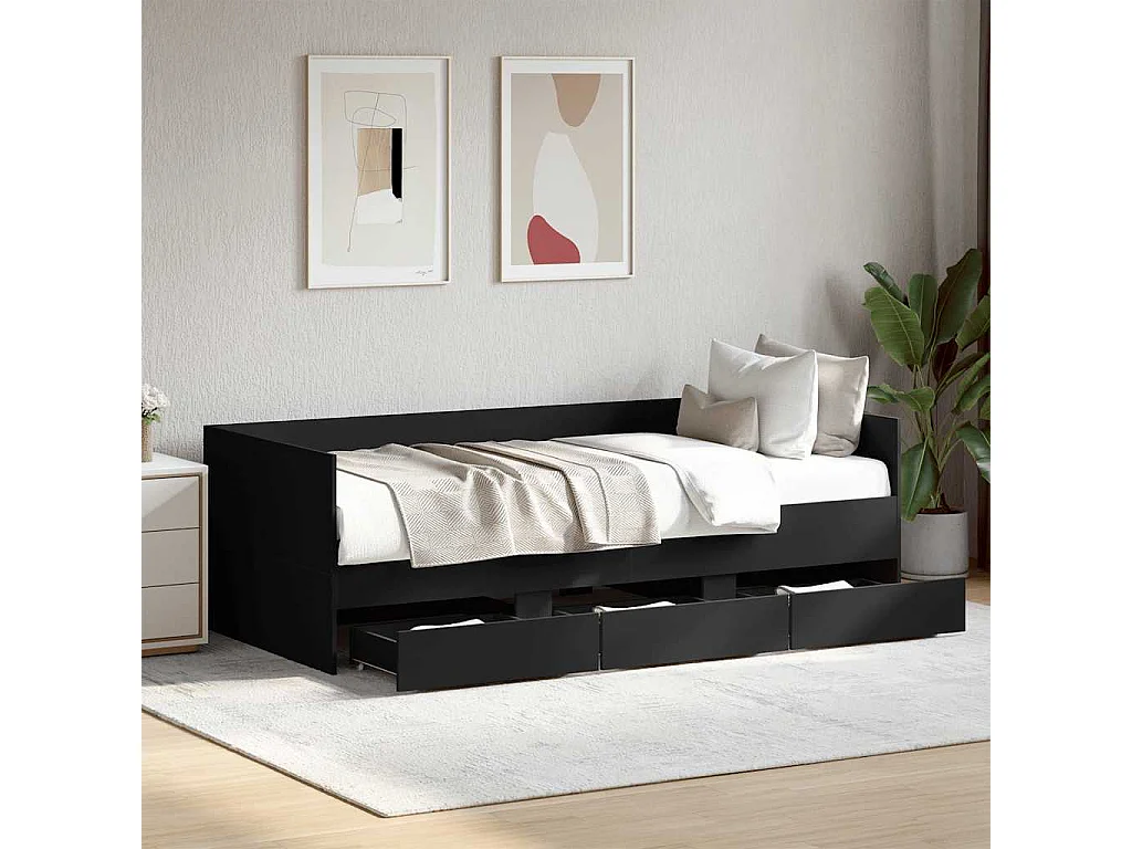 Lit de jour avec tiroirs sans matelas noir 90x200 cm