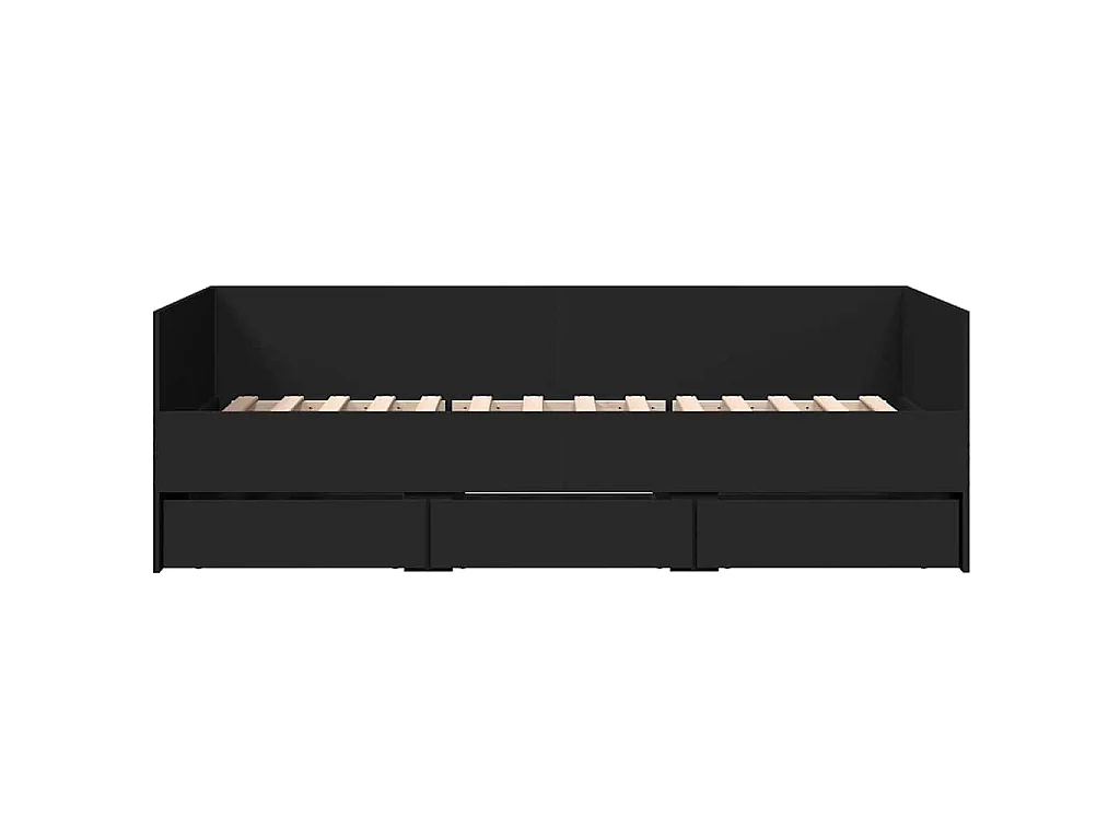 Lit de jour avec tiroirs sans matelas noir 90x200 cm