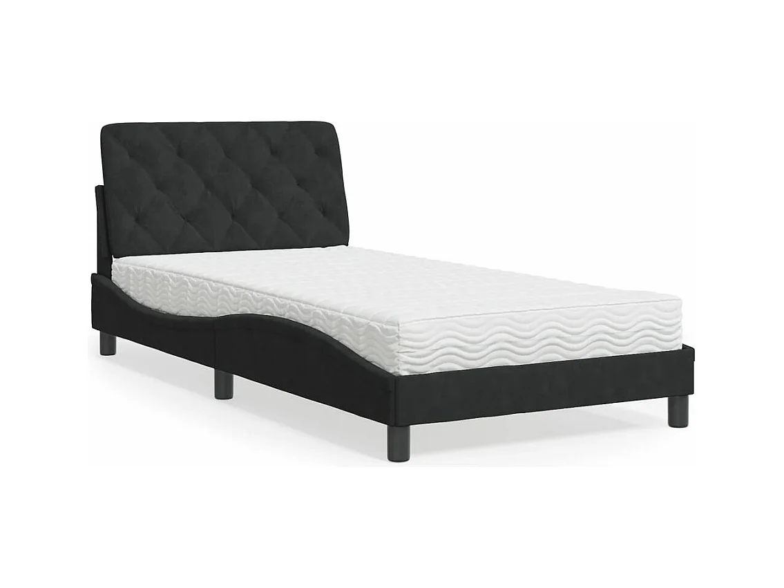Lit avec matelas noir 100x200 cm velours