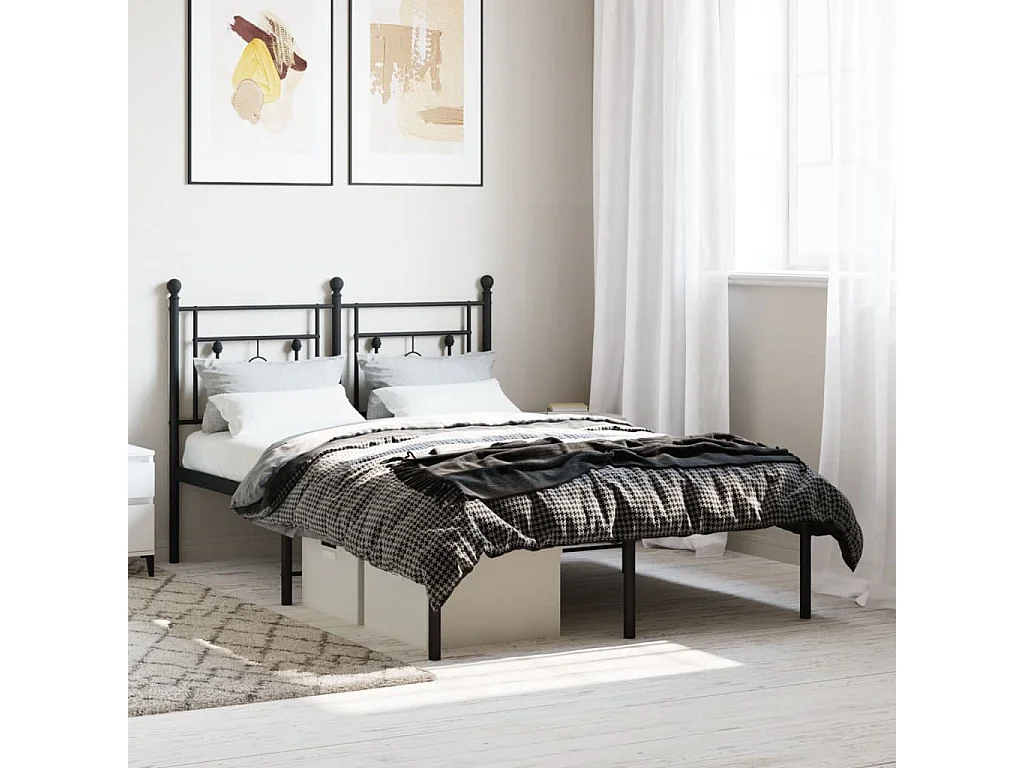 Bedframe met hoofdbord metaal zwart 120x190 cm