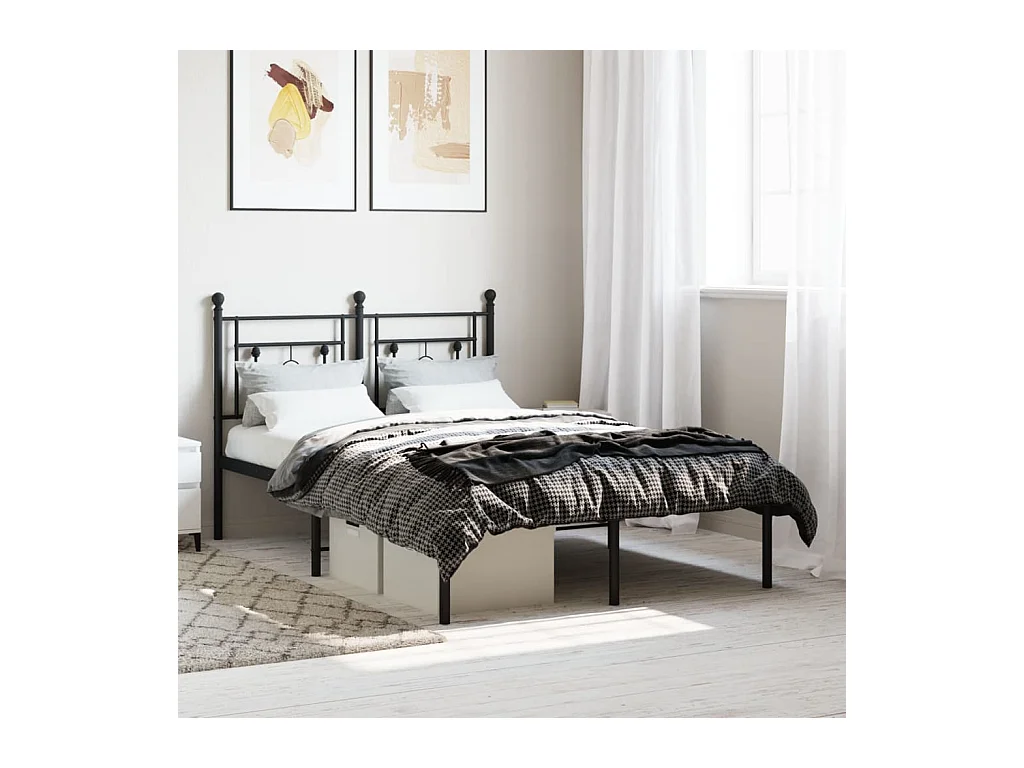 Cadre de lit métal sans matelas avec tête de lit noir 120x190cm