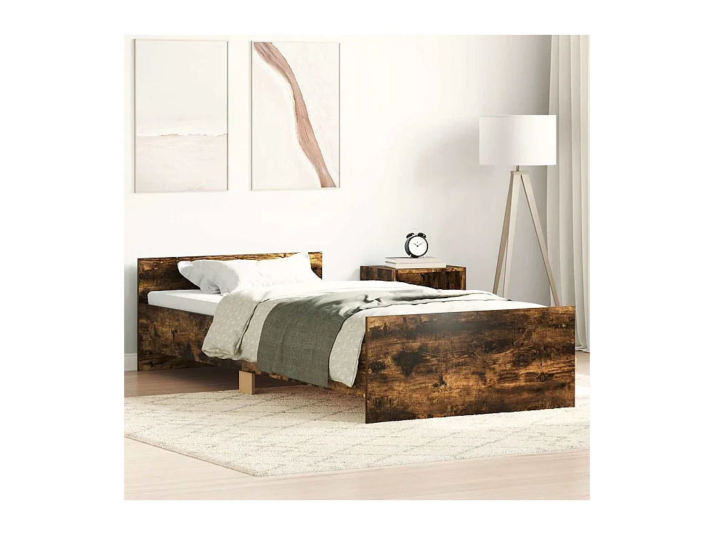 Cadre de lit sans matelas chêne fumé 90x190cm bois d'ingénierie