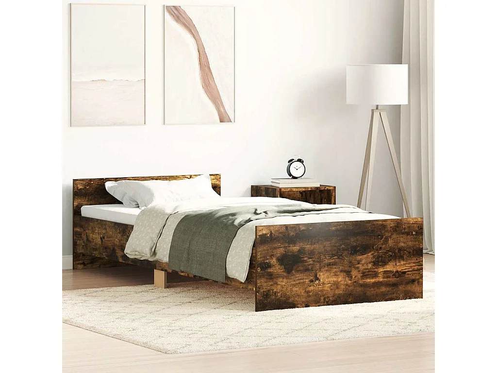 Cadre de lit sans matelas chêne fumé 90x190cm bois d'ingénierie