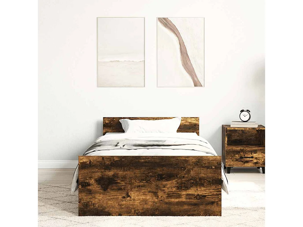 Cadre de lit sans matelas chêne fumé 90x190cm bois d'ingénierie