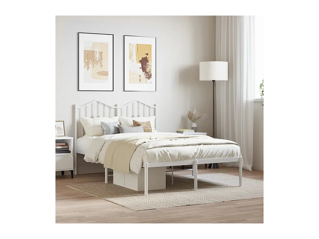 Cadre de lit métal sans matelas et tête de lit blanc 120x190 cm