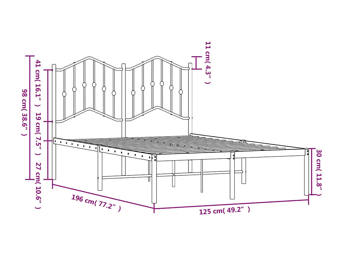 Cadre de lit métal sans matelas et tête de lit blanc 120x190 cm