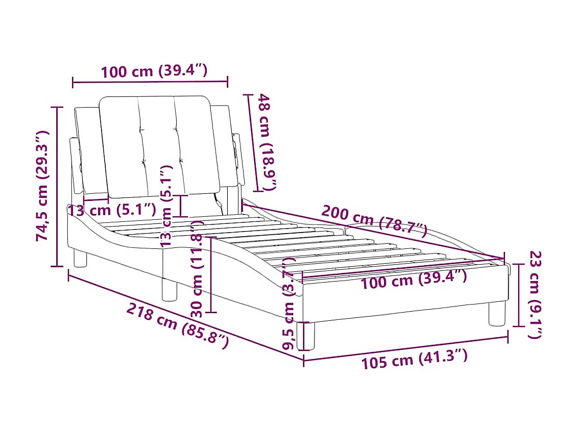 Cadre de lit sans matelas Zadar blanc 100x200 cm similicuir