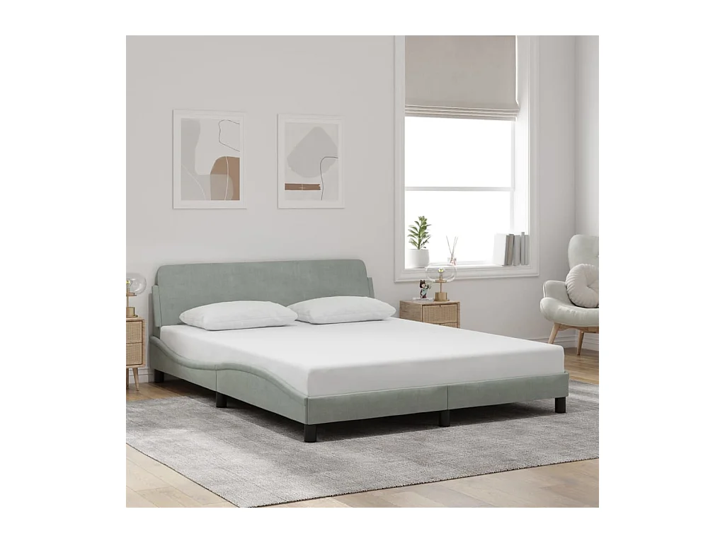 Cadre de lit sans matelas gris clair 160x200 cm velours