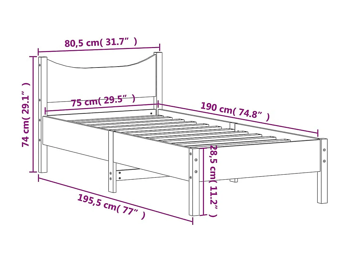 Bedframe zonder matras massief grenenhout wasbruin 75x190 cm