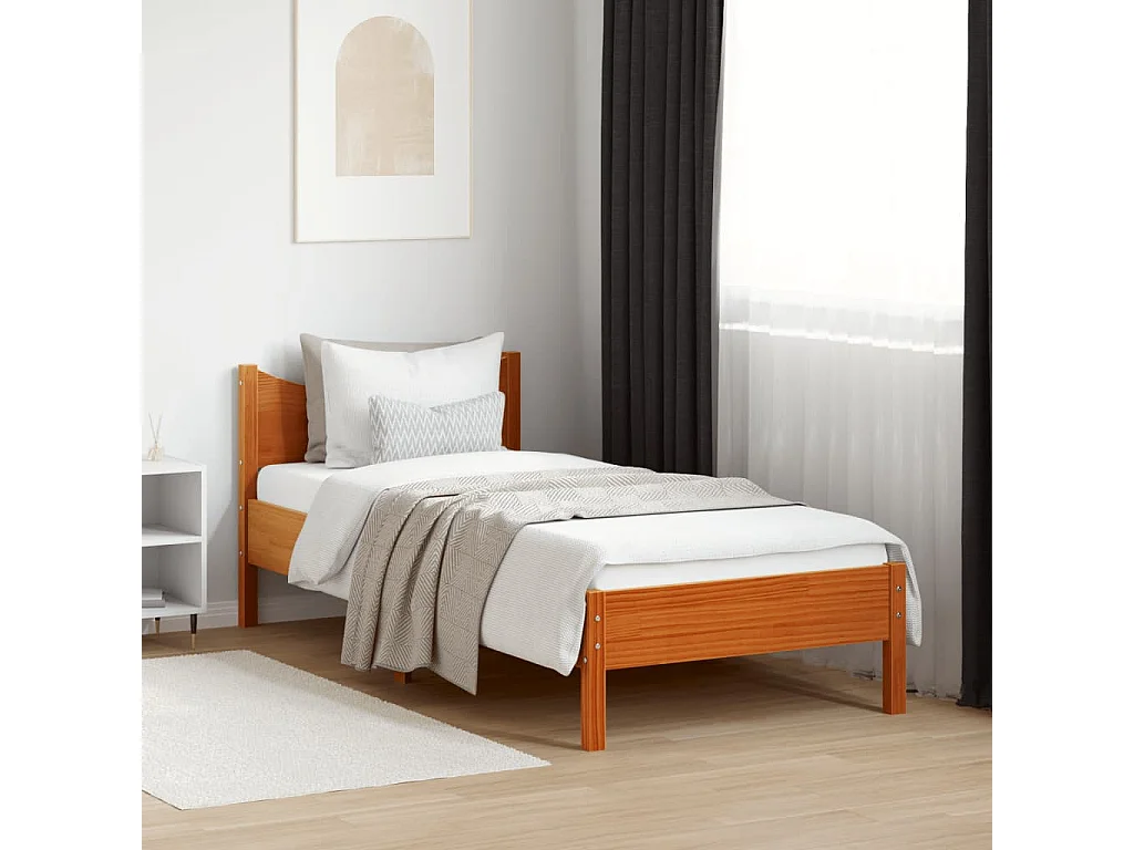 Cadre de lit sans matelas cire marron 75x190 cm bois pin massif