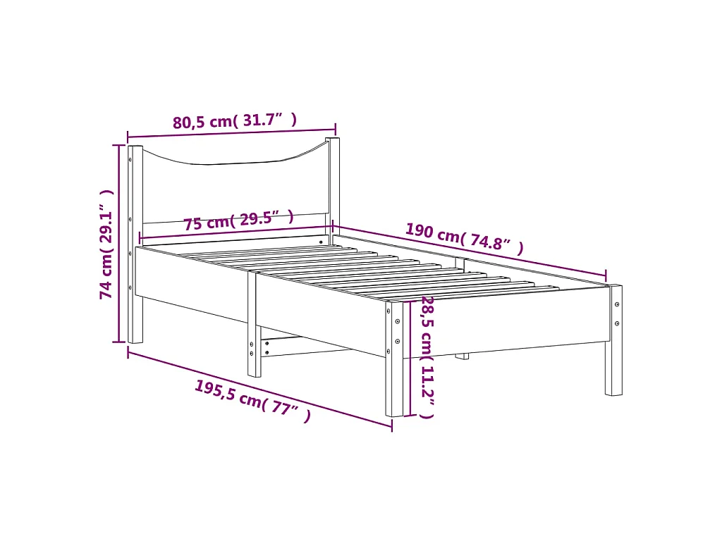 Cadre de lit sans matelas cire marron 75x190 cm bois pin massif