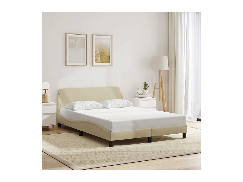 Cadre de lit sans matelas crème 140x200 cm tissu