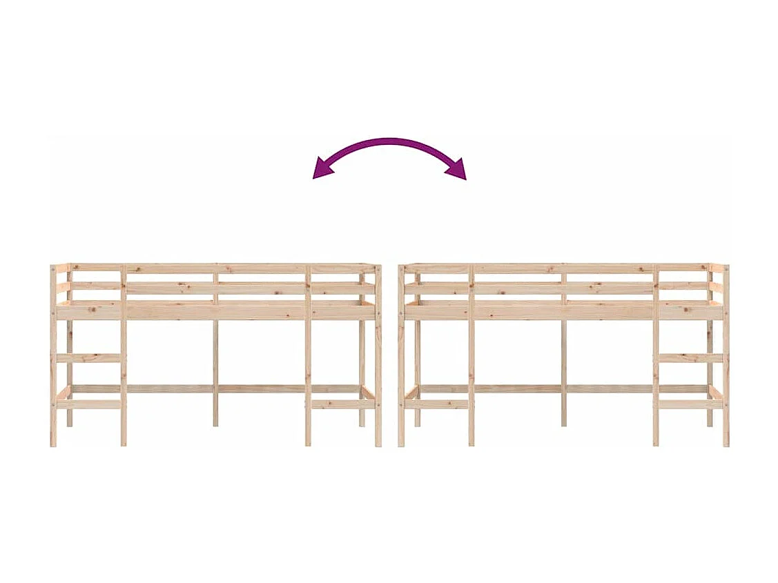Lit mezzanine d'enfants sans matelas avec échelle 90x190 cm