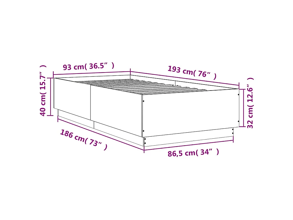 Cadre de lit sans matelas chêne fumé 90x190 cm