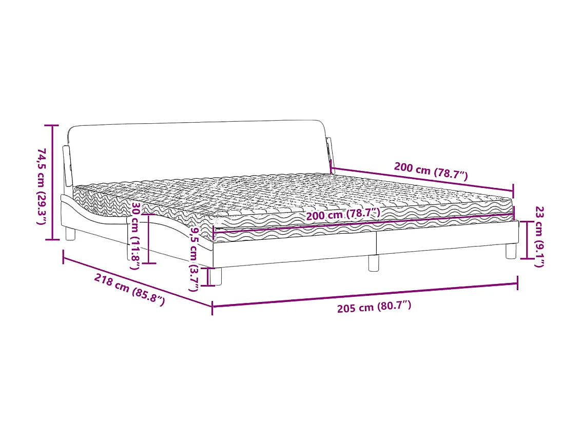 Letto con Materasso Nero 200x200 cm in Tessuto