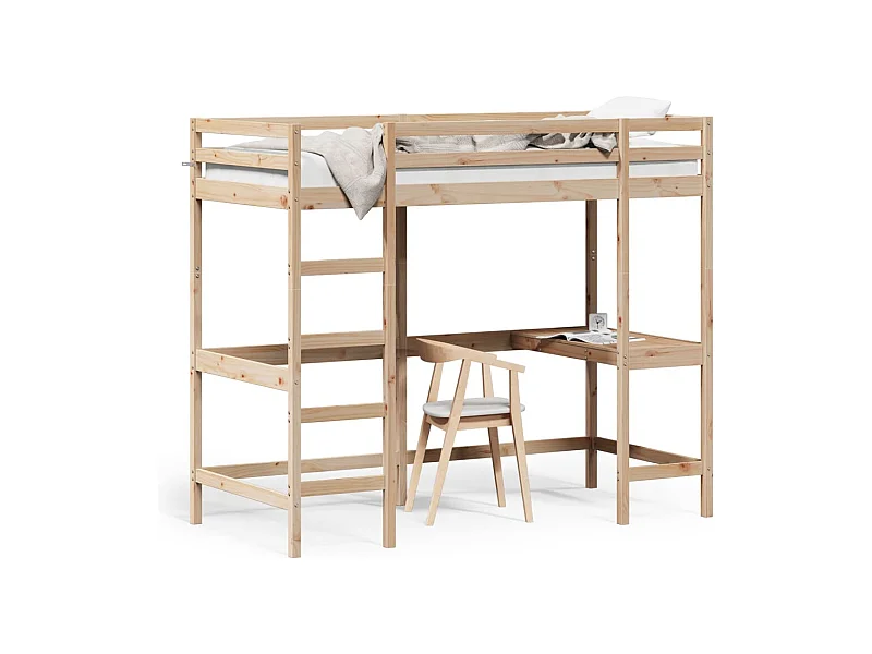 Hochbett mit Schreibtisch 90x190 cm Massivholz Kiefer