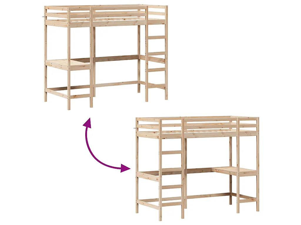 Lit superposé sans matelas 90x190 cm bois massif de pin