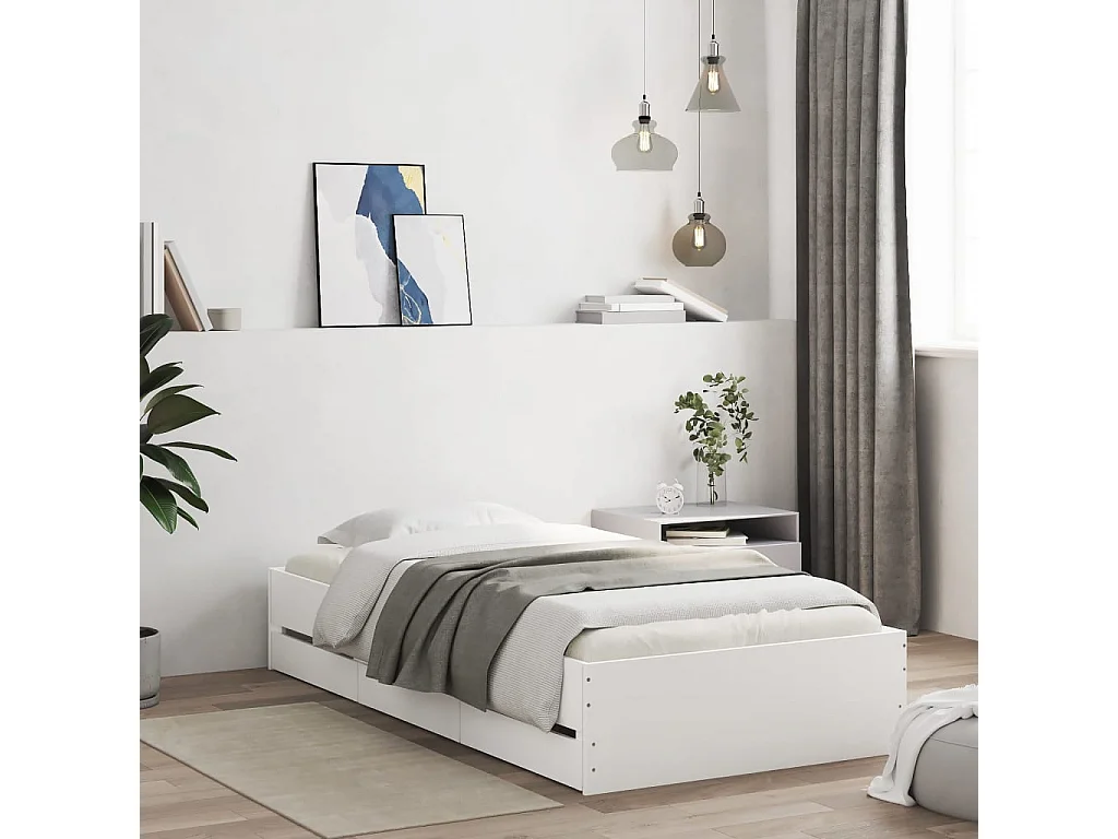 Cadre de lit avec tiroirs sans matelas blanc 90x200 cm