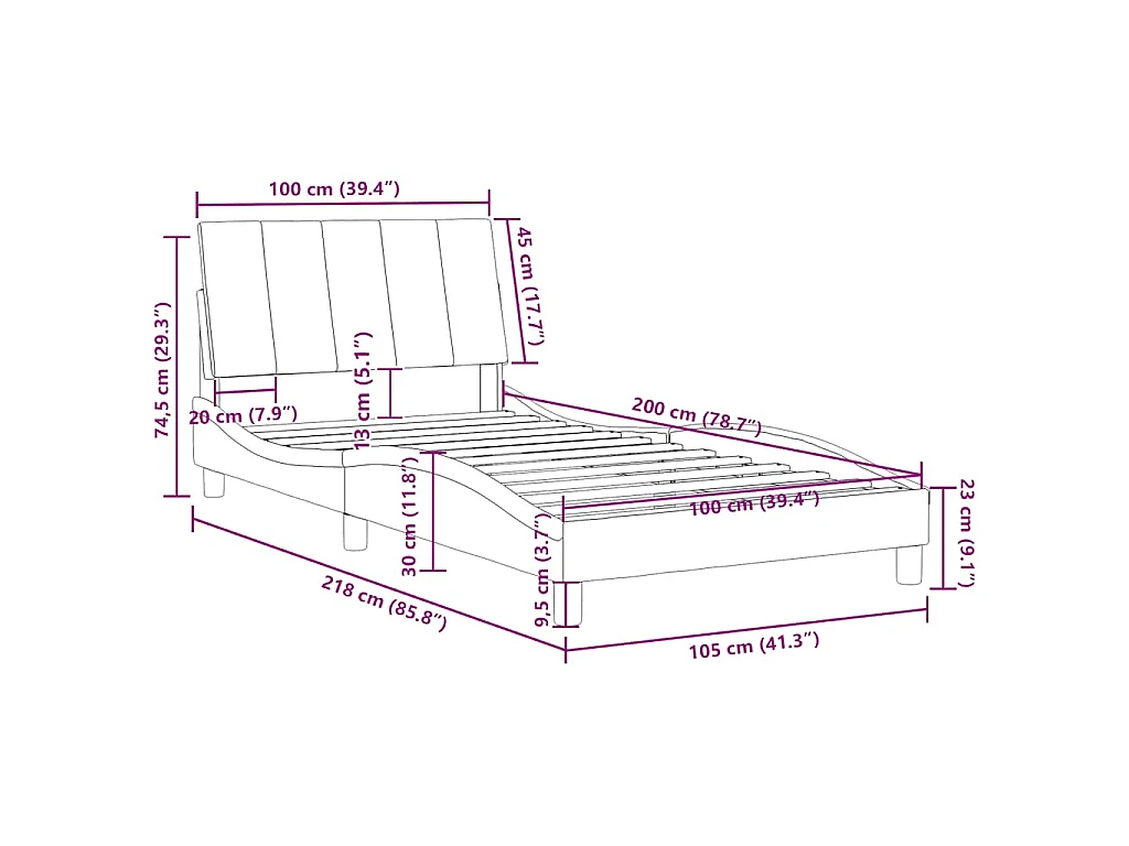 Cadre de lit sans matelas Hanko noir 100x200 cm velours