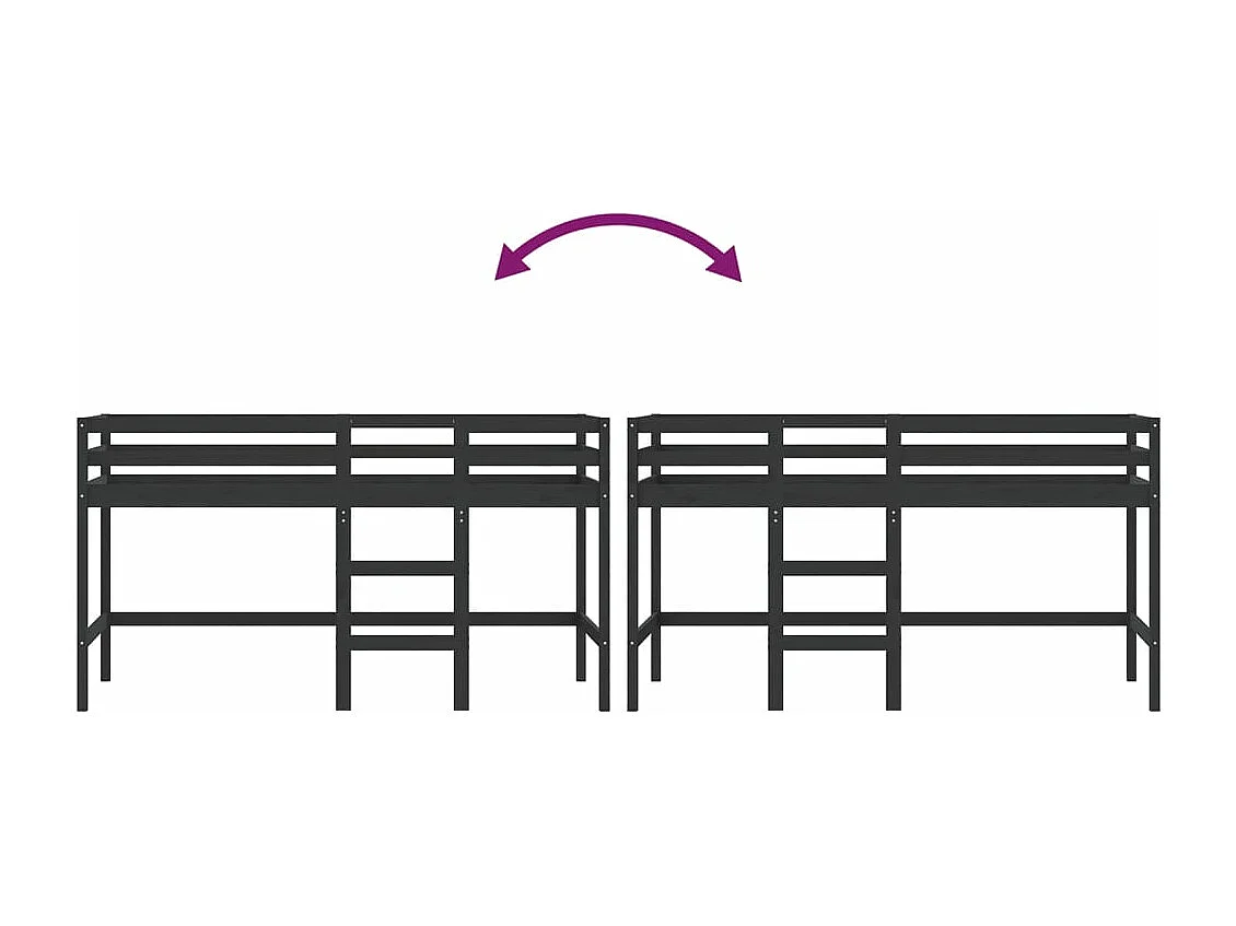 Cama alta p/ criança c/ escada 90x200 cm pinho maciço preto