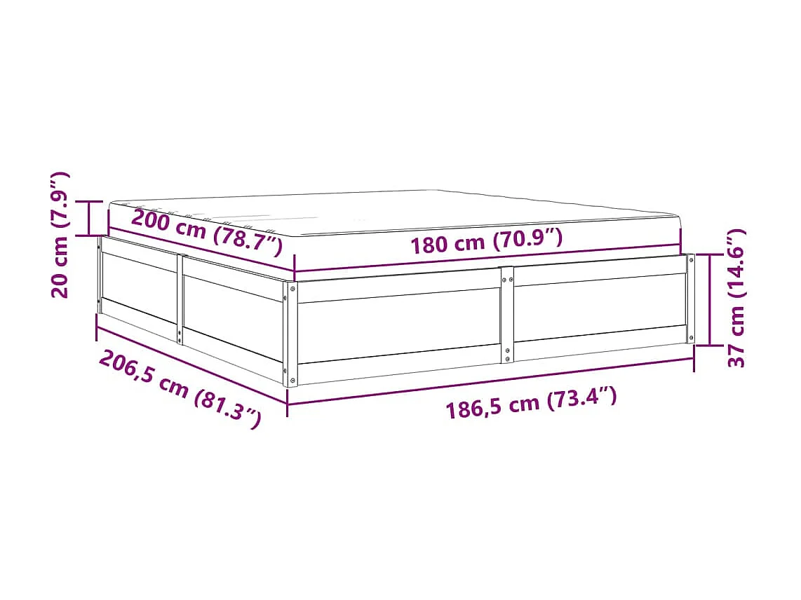 Lit avec matelas 180x200 cm bois massif de pin