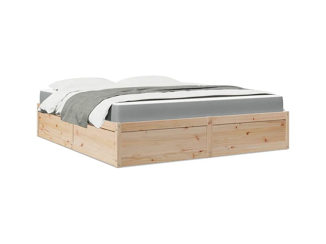 Letto con Materasso 180x200 cm in Legno Massello di Pino