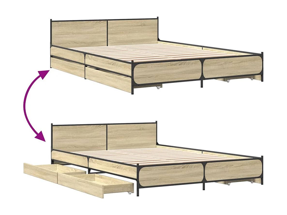 Bedframe met lades bewerkt hout sonoma eikenkleurig 120x200 cm