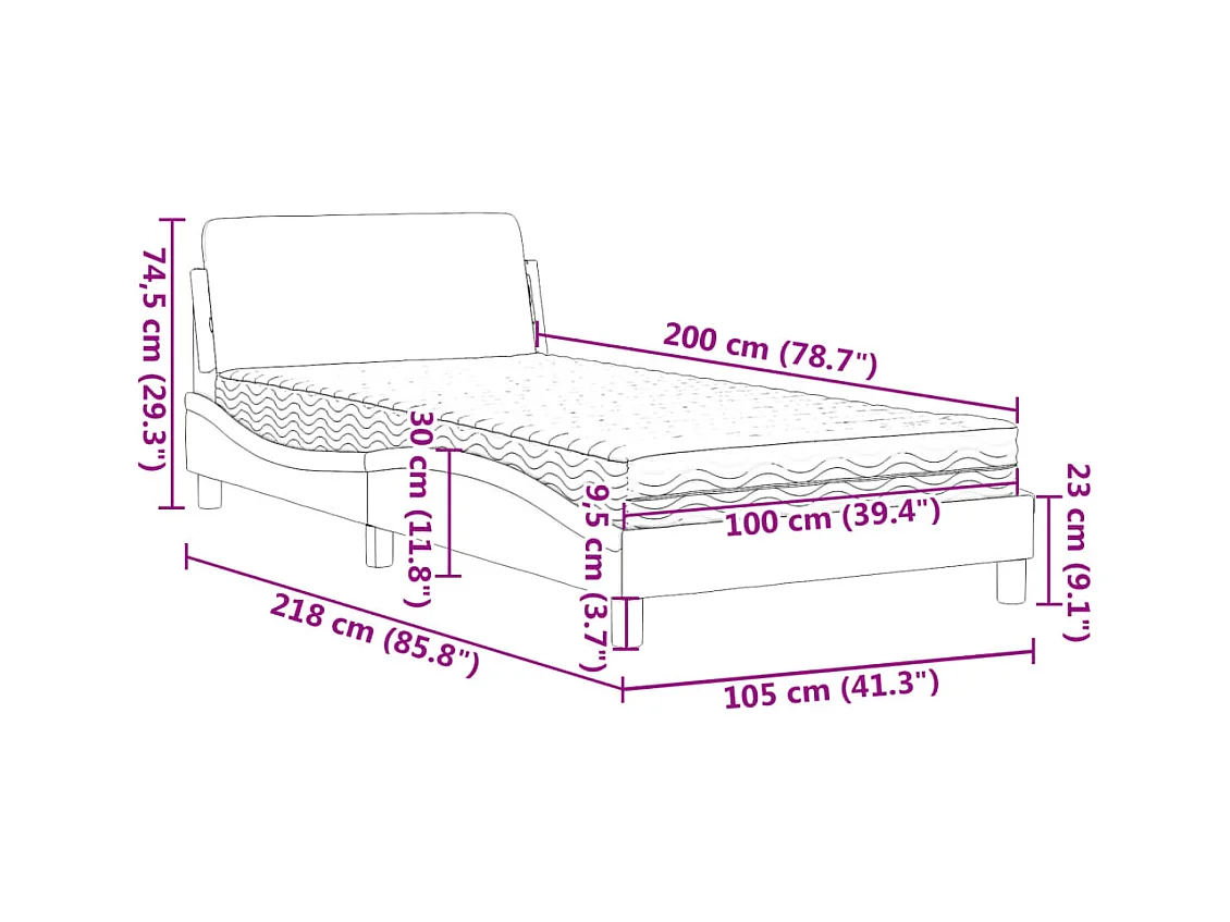 Bed met matras "Dover" stof donkerbruin 100x200 cm