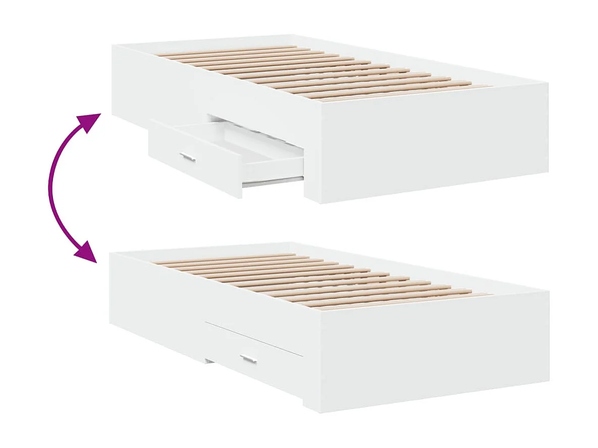 Cama con cajones madera de ingeniería blanca 75x190 cm