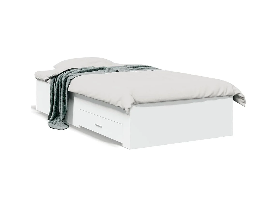 Cadre de lit avec tiroirs sans matelas blanc 75x190 cm