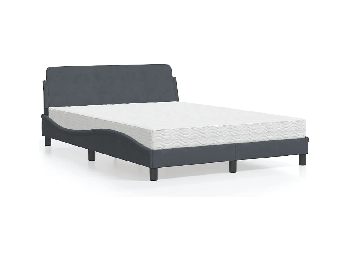 Lit avec matelas Dover gris foncé 140x190 cm velours