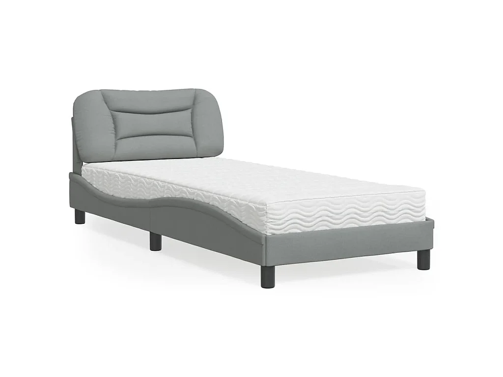 Lit avec matelas Hvar gris clair 90x190 cm tissu