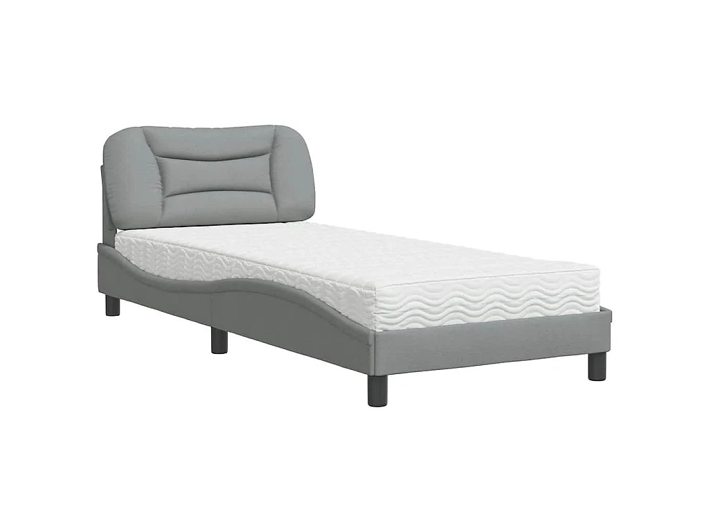 Lit avec matelas Hvar gris clair 90x190 cm tissu