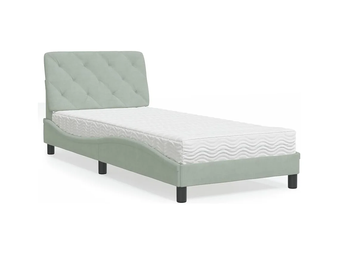 Lit avec matelas gris clair 90x200 cm velours