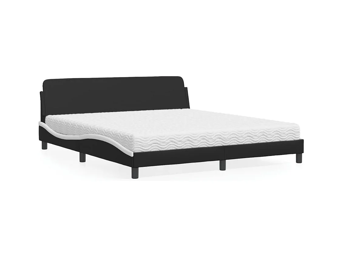 Lit avec matelas noir et blanc 180x200 cm similicuir