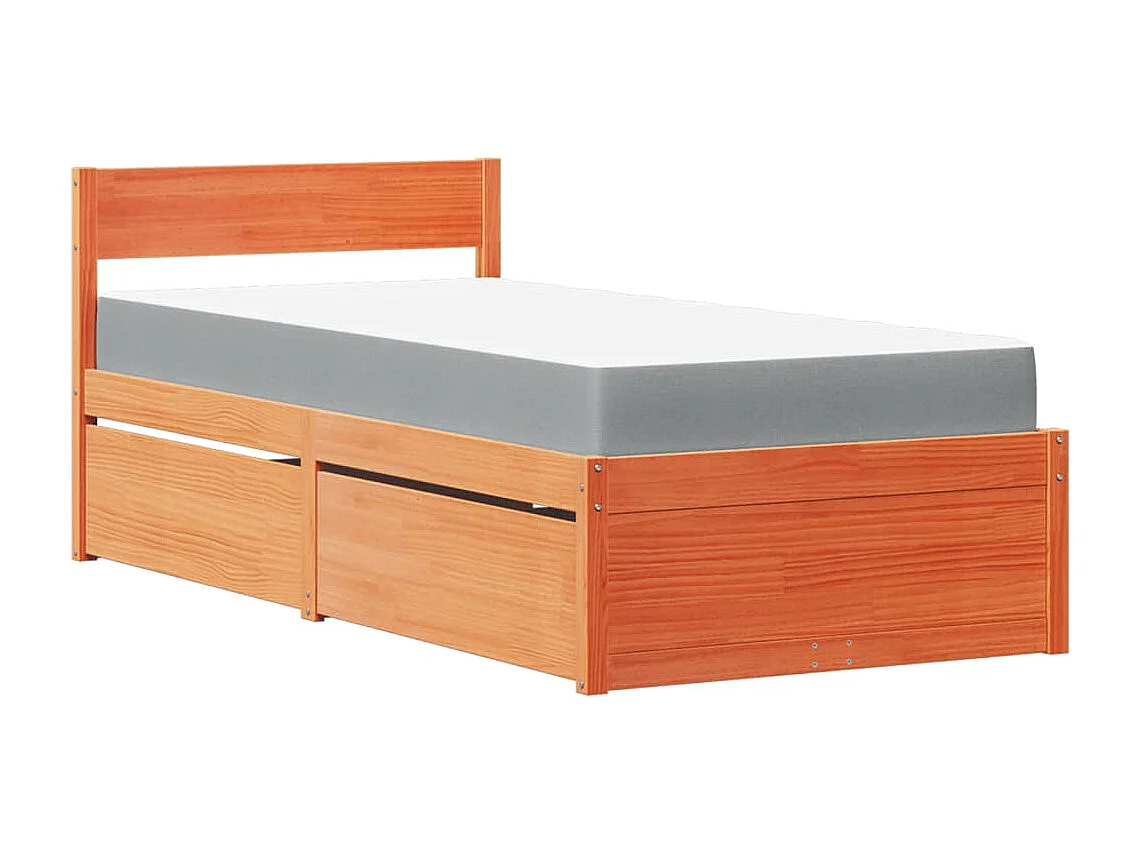 Letto Cassetti e Materasso Marrone Cera 90x200cm Massello Pino