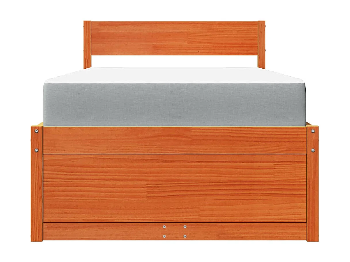 Letto Cassetti e Materasso Marrone Cera 90x200cm Massello Pino