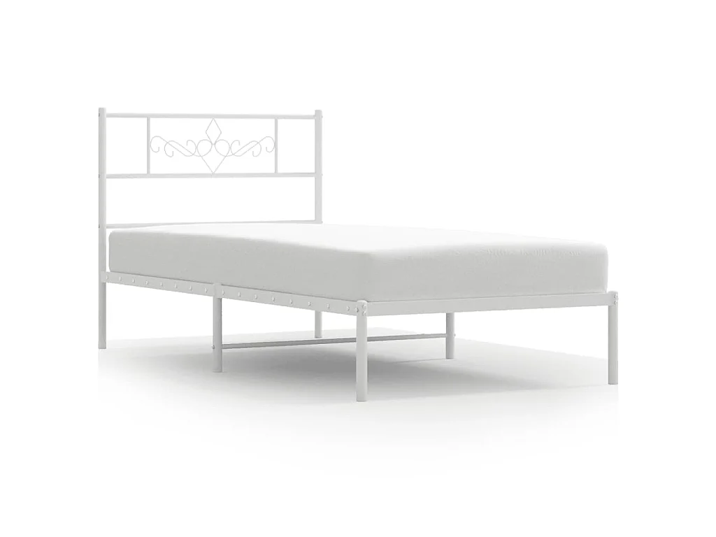 Cadre de lit métal sans matelas avec tête de lit blanc 75x190cm