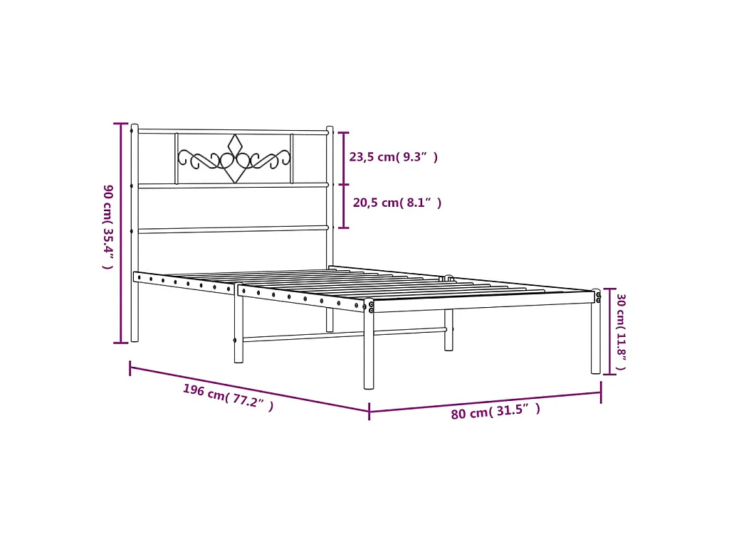 Cadre de lit métal sans matelas avec tête de lit blanc 75x190cm