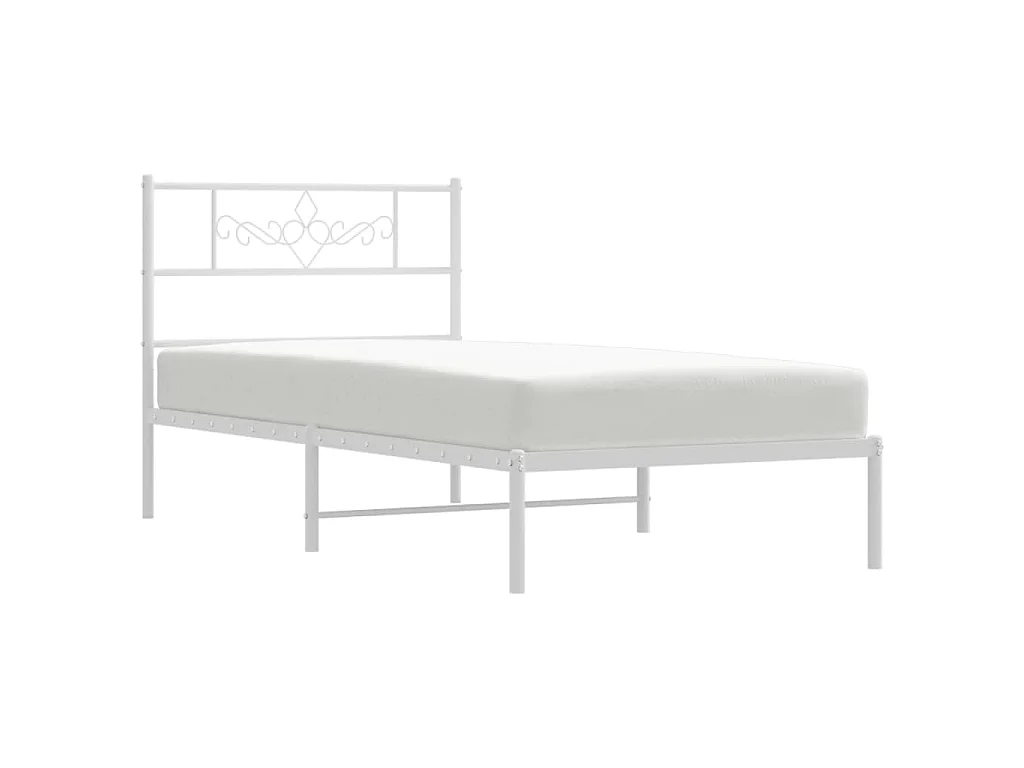 Cadre de lit métal sans matelas avec tête de lit blanc 75x190cm