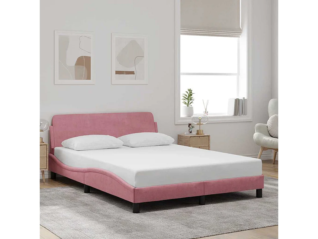 Cadre de lit avec tête de lit Dover rose 140x190cm velours