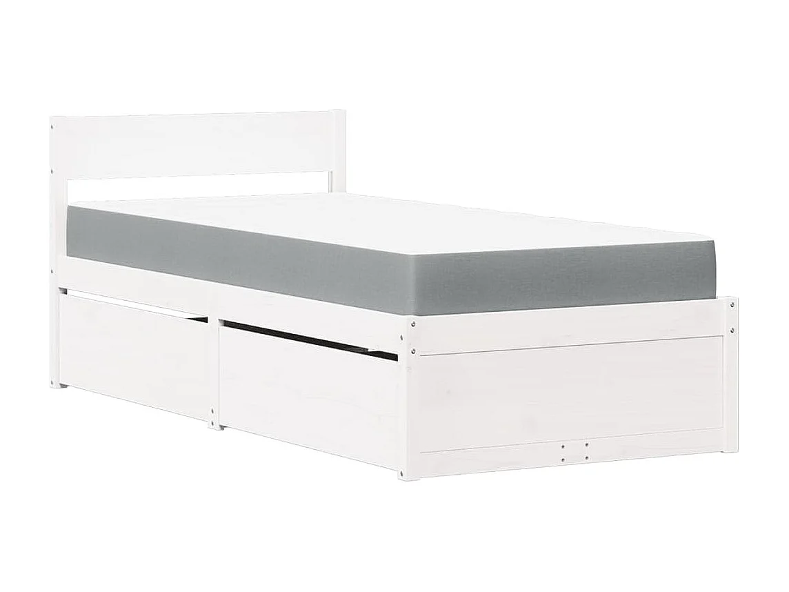 Cama con cajones y colchón madera maciza pino blanco 90x190 cm