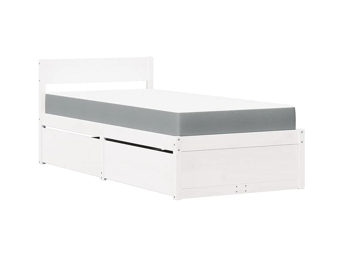 Cama con cajones y colchón madera maciza pino blanco 90x190 cm