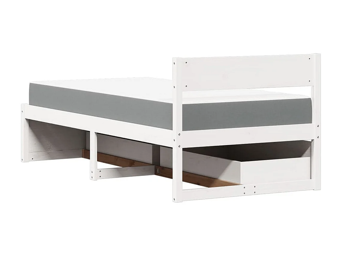 Lit avec tiroirs et matelas blanc 90x190 cm bois massif de pin