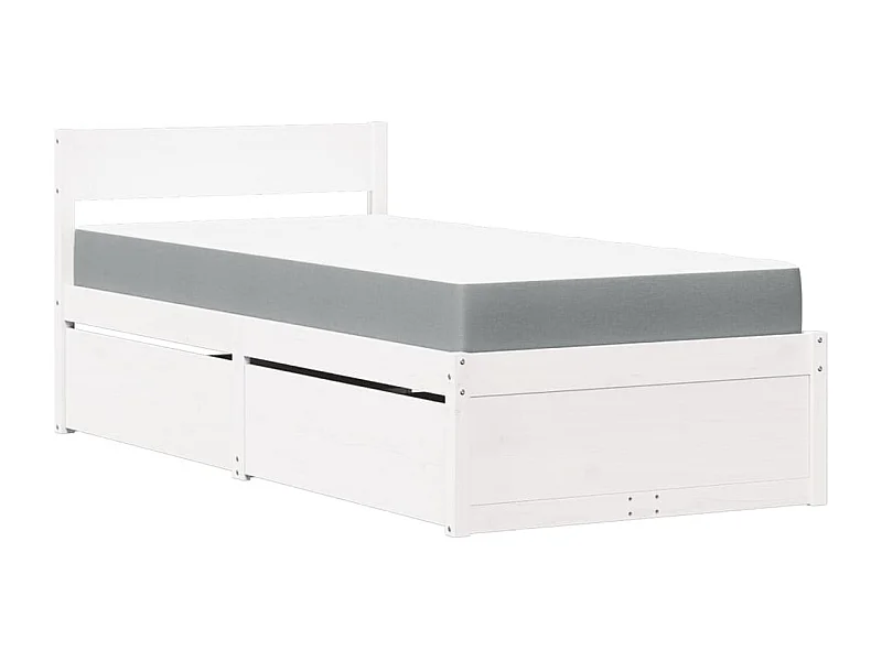 Letto Cassetti e Materasso Bianco 90x190 cm Legno Massello Pino