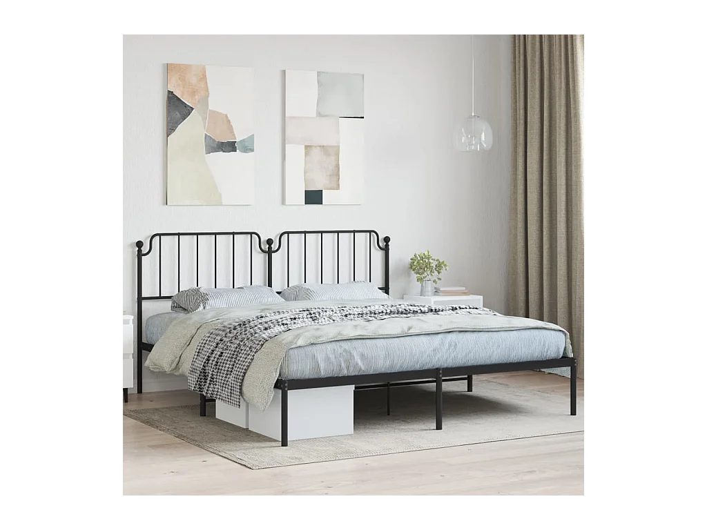 Cadre de lit métal sans matelas et tête de lit noir 180x200 cm