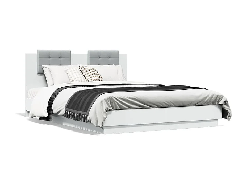 Estrutura de cama com cabeceira e luzes LED 140x200 cm branco