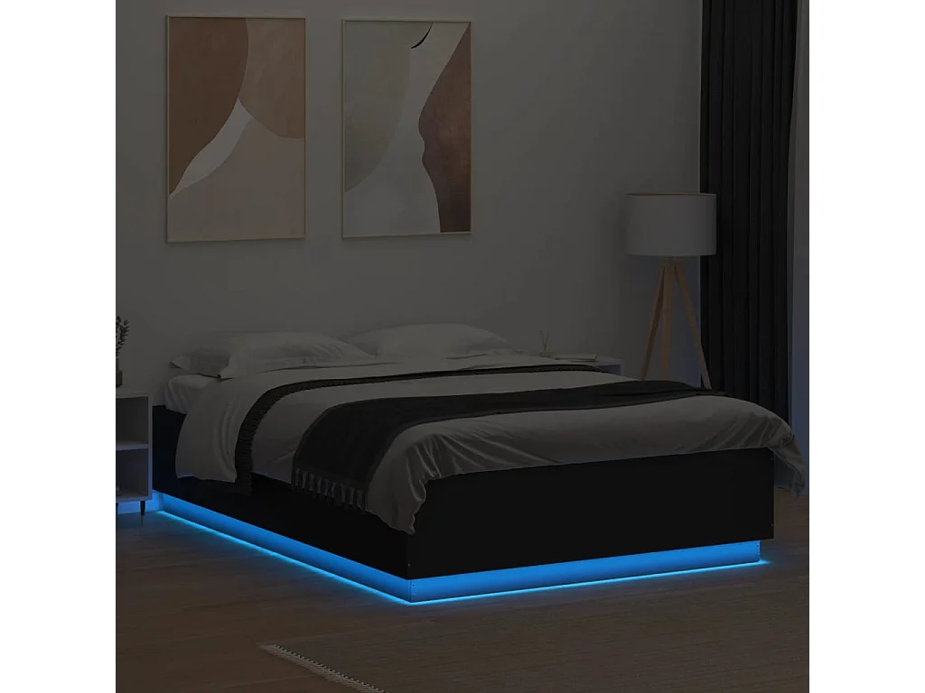 Cadre de lit avec LED sans matelas noir 160x200 cm